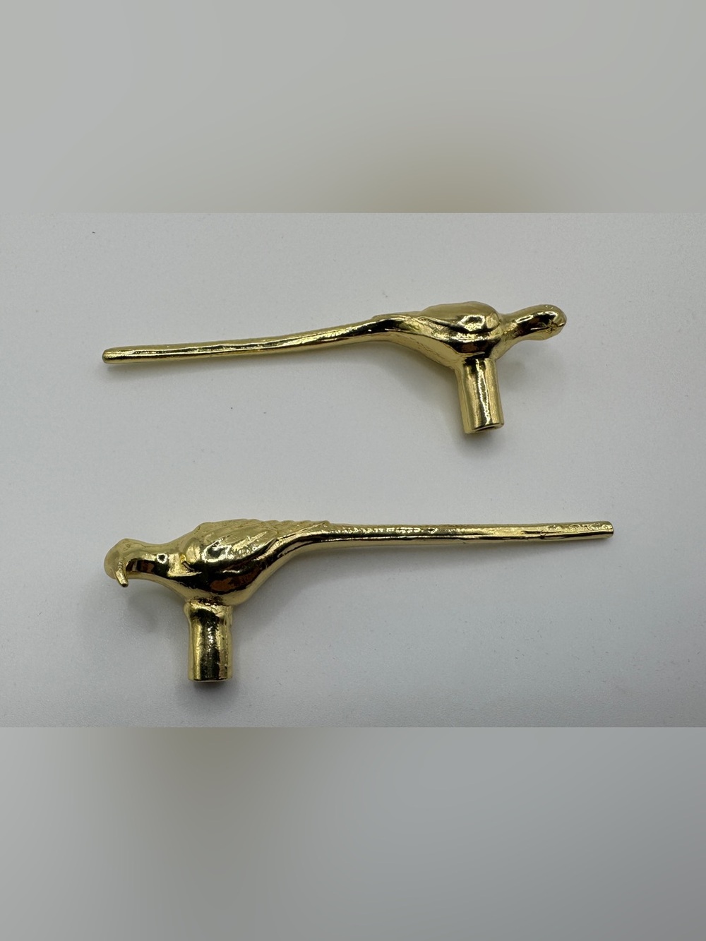 Pair Vintage Style Polished Brass Bird Long Tail Drawer Pulls Cabinet Knobs
